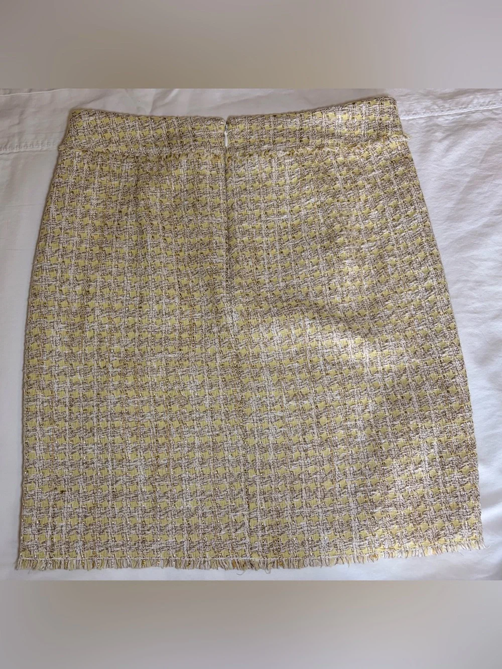Ann Taylor Petite Yellow Tweed Pencil Skirt 4P Metallic Fringe